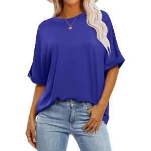 imageANRABESS Womens Tops Oversized T Shirts Short Sleeve Crewneck Summer Casual Loose Basic Tee Shirt 2025 Trendy Fashion ClothesRoyal Blue