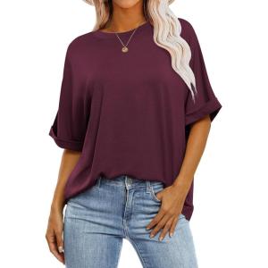 imageANRABESS Womens Tops Oversized T Shirts Short Sleeve Crewneck Summer Casual Loose Basic Tee Shirt 2025 Trendy Fashion ClothesWine