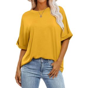 imageANRABESS Womens Tops Oversized T Shirts Short Sleeve Crewneck Summer Casual Loose Basic Tee Shirt 2025 Trendy Fashion ClothesYellow