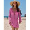 imageANRABESS Beach Cover Ups for Women Crochet Swimsuit Bathing Suit Swimwear Bikini Mesh Knit Dress 2025 Summer Vacation OutfitsHot Pink