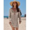 imageANRABESS Beach Cover Ups for Women Crochet Swimsuit Bathing Suit Swimwear Bikini Mesh Knit Dress 2025 Summer Vacation OutfitsKhaki