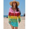 imageANRABESS Beach Cover Ups for Women Crochet Swimsuit Bathing Suit Swimwear Bikini Mesh Knit Dress 2025 Summer Vacation OutfitsRainbow Stripe