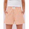 imageANRABESS Boxer Shorts for Women Gingham Pajama 2025 Summer Casual Lounge Sleep Plaid Shorts Y2K Beach BottomsOrange White Plaid