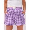 imageANRABESS Boxer Shorts for Women Gingham Pajama 2025 Summer Casual Lounge Sleep Plaid Shorts Y2K Beach BottomsPurple White Plaid