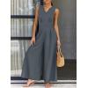 imageANRABESS Jumpsuits for Women Summer Dressy Casual Linen Romper Sleeveless V Neck High Waist Wide Leg Beach Vacation OutfitsDeep Grey