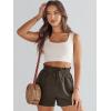 imageANRABESS Linen Shorts for Women Summer Casual Wide Leg Loose High Waist Drawstring Dressy Beach Shorts 2025 Comfy ClothesCoffee