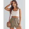 imageANRABESS Linen Shorts for Women Summer Casual Wide Leg Loose High Waist Drawstring Dressy Beach Shorts 2025 Comfy ClothesLight Brown