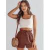 imageANRABESS Linen Shorts for Women Summer Casual Wide Leg Loose High Waist Drawstring Dressy Beach Shorts 2025 Comfy ClothesRed Brown