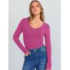 imageANRABESS Long Sleeve Shirts for Women V Neck Ribbed Knit Slim Fall Basic Tshirts Going Out Tops 2025 Casual Trendy ClothesHot Pink