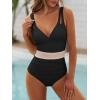 imageANRABESS One Piece Swimsuit for Women Tummy Control V Neck Slimming Sexy Bathing Suit Color Block Padded Beach SwimwearBlack