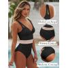 imageANRABESS One Piece Swimsuit for Women Tummy Control V Neck Slimming Sexy Bathing Suit Color Block Padded Beach SwimwearBlack