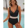 imageANRABESS One Piece Swimsuit for Women Tummy Control V Neck Slimming Sexy Bathing Suit Color Block Padded Beach SwimwearBlack
