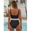 imageANRABESS One Piece Swimsuit for Women Tummy Control V Neck Slimming Sexy Bathing Suit Color Block Padded Beach SwimwearBlack
