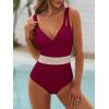 imageANRABESS One Piece Swimsuit for Women Tummy Control V Neck Slimming Sexy Bathing Suit Color Block Padded Beach SwimwearBurgundy