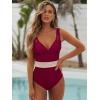 imageANRABESS One Piece Swimsuit for Women Tummy Control V Neck Slimming Sexy Bathing Suit Color Block Padded Beach SwimwearBurgundy