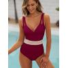 imageANRABESS One Piece Swimsuit for Women Tummy Control V Neck Slimming Sexy Bathing Suit Color Block Padded Beach SwimwearBurgundy