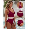 imageANRABESS One Piece Swimsuit for Women Tummy Control V Neck Slimming Sexy Bathing Suit Color Block Padded Beach SwimwearBurgundy