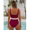 imageANRABESS One Piece Swimsuit for Women Tummy Control V Neck Slimming Sexy Bathing Suit Color Block Padded Beach SwimwearBurgundy