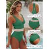 imageANRABESS One Piece Swimsuit for Women Tummy Control V Neck Slimming Sexy Bathing Suit Color Block Padded Beach SwimwearGreen