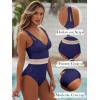 imageANRABESS One Piece Swimsuit for Women Tummy Control V Neck Slimming Sexy Bathing Suit Color Block Padded Beach SwimwearNavy Blue