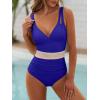 imageANRABESS One Piece Swimsuit for Women Tummy Control V Neck Slimming Sexy Bathing Suit Color Block Padded Beach SwimwearRoyal Blue