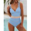 imageANRABESS One Piece Swimsuit for Women Tummy Control V Neck Slimming Sexy Bathing Suit Color Block Padded Beach SwimwearSky Blue