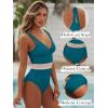 imageANRABESS One Piece Swimsuit for Women Tummy Control V Neck Slimming Sexy Bathing Suit Color Block Padded Beach SwimwearTeal