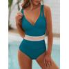 imageANRABESS One Piece Swimsuit for Women Tummy Control V Neck Slimming Sexy Bathing Suit Color Block Padded Beach SwimwearTeal