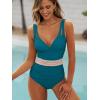 imageANRABESS One Piece Swimsuit for Women Tummy Control V Neck Slimming Sexy Bathing Suit Color Block Padded Beach SwimwearTeal
