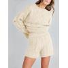 imageANRABESS Women 2 Piece Outfits Sweater Lounge Loungewear Sets 2025 Fall Cable Knit Oversized Sweaters Shorts Matching SetsBeige