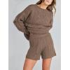 imageANRABESS Women 2 Piece Outfits Sweater Lounge Loungewear Sets 2025 Fall Cable Knit Oversized Sweaters Shorts Matching SetsBrown