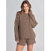 imageANRABESS Women 2 Piece Outfits Sweater Lounge Loungewear Sets 2025 Fall Cable Knit Oversized Sweaters Shorts Matching SetsBrown