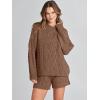 imageANRABESS Women 2 Piece Outfits Sweater Lounge Loungewear Sets 2025 Fall Cable Knit Oversized Sweaters Shorts Matching SetsCoffee