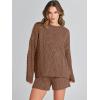 imageANRABESS Women 2 Piece Outfits Sweater Lounge Loungewear Sets 2025 Fall Cable Knit Oversized Sweaters Shorts Matching SetsCoffee