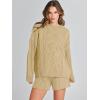 imageANRABESS Women 2 Piece Outfits Sweater Lounge Loungewear Sets 2025 Fall Cable Knit Oversized Sweaters Shorts Matching SetsKhaki