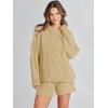 imageANRABESS Women 2 Piece Outfits Sweater Lounge Loungewear Sets 2025 Fall Cable Knit Oversized Sweaters Shorts Matching SetsKhaki