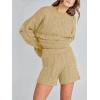 imageANRABESS Women 2 Piece Outfits Sweater Lounge Loungewear Sets 2025 Fall Cable Knit Oversized Sweaters Shorts Matching SetsKhaki