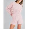 imageANRABESS Women 2 Piece Outfits Sweater Lounge Loungewear Sets 2025 Fall Cable Knit Oversized Sweaters Shorts Matching SetsPink