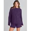 imageANRABESS Women 2 Piece Outfits Sweater Lounge Loungewear Sets 2025 Fall Cable Knit Oversized Sweaters Shorts Matching SetsPurple
