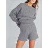 imageANRABESS Women 2 Piece Outfits Sweater Lounge Loungewear Sets 2025 Fall Cable Knit Oversized Sweaters Shorts Matching SetsSilver Grey