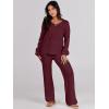 imageANRABESS Women 2 Piece Outfits Sweater Lounge Sets Long Sleeve Cable Knit Pullover and Wide Leg Pants Tracksuit Matching SetBurgundy