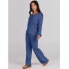 imageANRABESS Women 2 Piece Outfits Sweater Lounge Sets Long Sleeve Cable Knit Pullover and Wide Leg Pants Tracksuit Matching SetDeep Blue