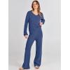 imageANRABESS Women 2 Piece Outfits Sweater Lounge Sets Long Sleeve Cable Knit Pullover and Wide Leg Pants Tracksuit Matching SetDeep Blue