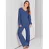 imageANRABESS Women 2 Piece Outfits Sweater Lounge Sets Long Sleeve Cable Knit Pullover and Wide Leg Pants Tracksuit Matching SetDeep Blue
