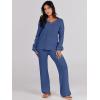 imageANRABESS Women 2 Piece Outfits Sweater Lounge Sets Long Sleeve Cable Knit Pullover and Wide Leg Pants Tracksuit Matching SetDeep Blue