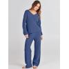 imageANRABESS Women 2 Piece Outfits Sweater Lounge Sets Long Sleeve Cable Knit Pullover and Wide Leg Pants Tracksuit Matching SetDeep Blue