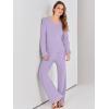 imageANRABESS Women 2 Piece Outfits Sweater Lounge Sets Long Sleeve Cable Knit Pullover and Wide Leg Pants Tracksuit Matching SetPurple