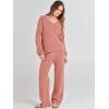 imageANRABESS Women 2 Piece Outfits Sweater Lounge Sets Long Sleeve Cable Knit Pullover and Wide Leg Pants Tracksuit Matching SetRust