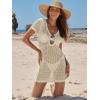 imageANRABESS Women Beach Crochet Cover Ups Summer Knit Swimwear Short Sleeve Mesh Dress 2025 Vacation Bathing Suit SwimsuitsBeige