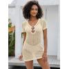 imageANRABESS Women Beach Crochet Cover Ups Summer Knit Swimwear Short Sleeve Mesh Dress 2025 Vacation Bathing Suit SwimsuitsBeige